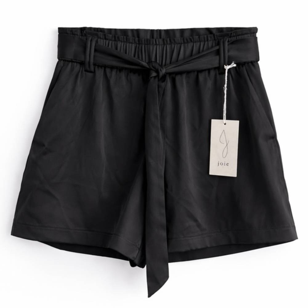 Joie Black Silky Satin-Like Shorts Size 6 Paperbag Waist Tie Belt Dressy